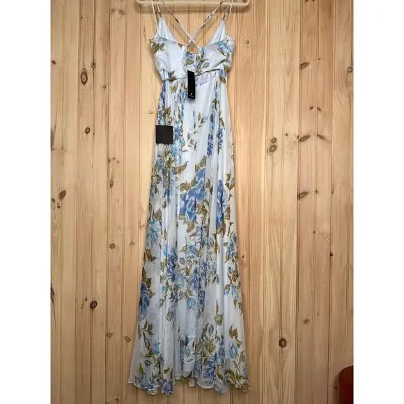 NWT Lulus Oh-So Romantic Pale Blue Floral Print Sleeveless Wrap Maxi Dress Sz S - Picture 5 of 9
